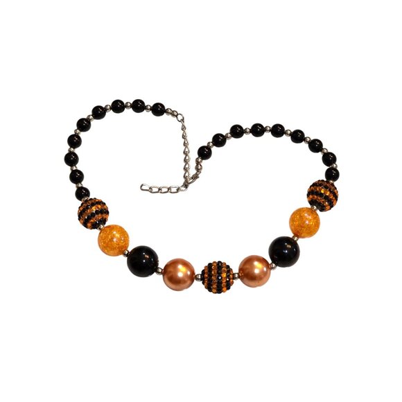 Black & Orange Beaded Halloween Statement Necklace With Adjustable Chain 20-22" - Picture 3 of 6